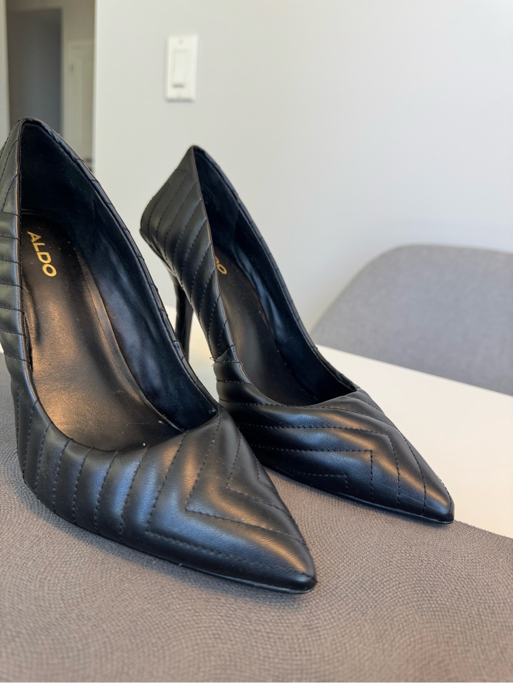 Black Quilted Pointed-Toe Stiletto Pumps - Women's Shoes - Picture 7 of 7